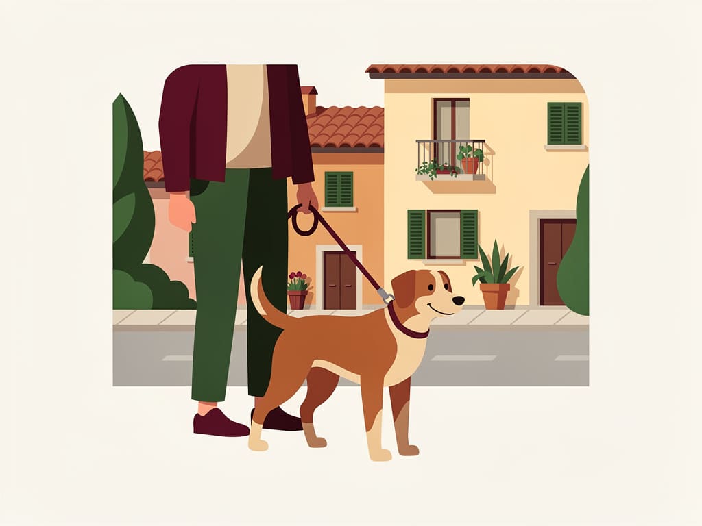 Cane al guinzaglio durante una passeggiata tranquilla a Ponte San Nicolò
